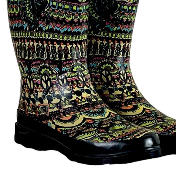 The Sak Sacroot Rain Boots Peace Love Boho Chunky Black Multi Women’s Size 7M - Picture 12 of 15